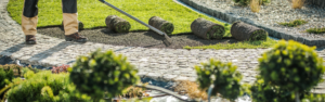 Landscaper cleaning a business or residence